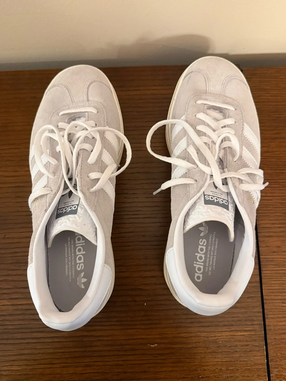 adidas women’s gazelle bold Suede Sneakers in Light Gray and White